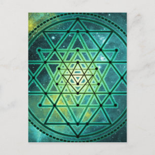 神秘的な緑のSri Yantra ポストカード