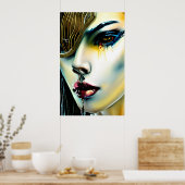 神秘的な美しいゴールデンヴァンパイア女神 ポスター (キッチン)