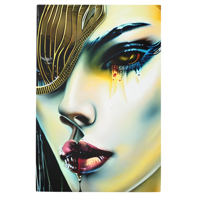 神秘的な美しいゴールデンヴァンパイア女神 メタルプリント (正面)