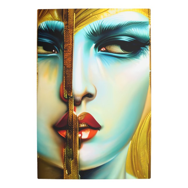 神秘的な美しいゴールデン女神 メタルプリント (正面)