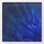 神秘的な翼と深いブルーの羽 ガラスコースター (正面)