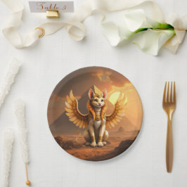 神秘的な翼のある猫スフィンクス - エジプトの幻想芸術 ペーパープレート