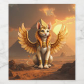 神秘的な翼のある猫スフィンクス - エジプトの幻想芸術 ワインラベル (シングルラベル)