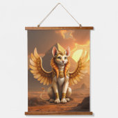 神秘的な翼のある猫スフィンクス - エジプトの幻想芸術 吊り下げ型タペストリー (正面)