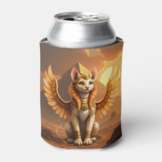神秘的な翼のある猫スフィンクス - エジプトの幻想芸術 缶クーラー (缶正面)