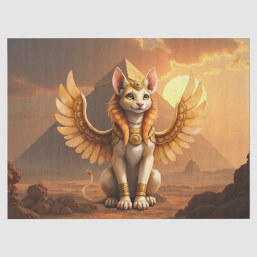 神秘的な翼のある猫スフィンクス - エジプトの幻想芸術 薄葉紙 (正面)