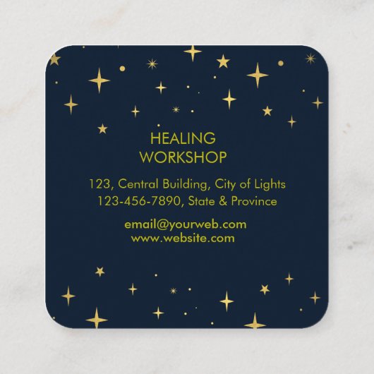 神秘的な蓮の花三日月癒しエネルギー スクエア名刺 (裏面)