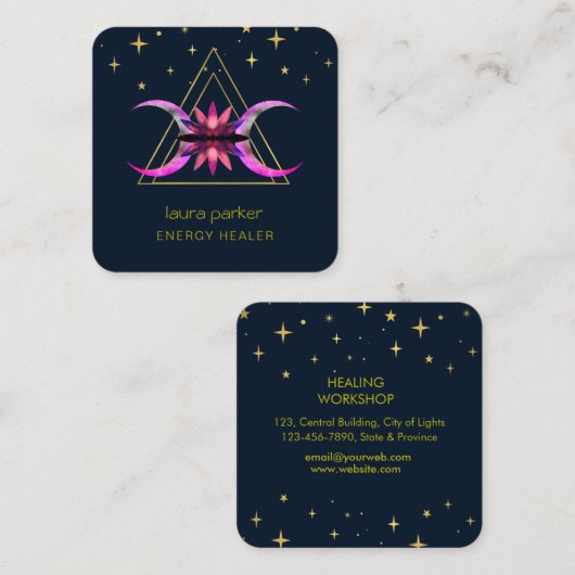 神秘的な蓮の花三日月癒しエネルギー スクエア名刺 (正面/裏面)