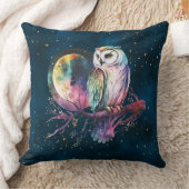 神秘的な虹のフクロウと満月の天体 クッション (ブランケット)