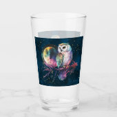神秘的な虹のフクロウと満月の天体 タンブラーグラス (正面)