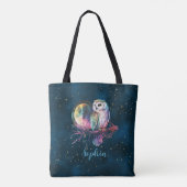 神秘的な虹のフクロウと満月の天体 トートバッグ (裏面)