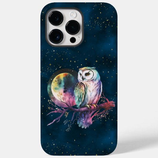 神秘的な虹のフクロウと満月の天体 Case-Mate iPhoneケース (裏面)