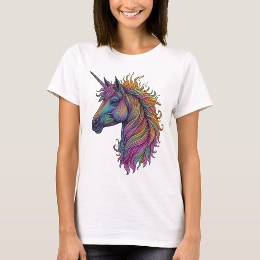 神秘的な虹のユニコーン Tシャツ (正面)