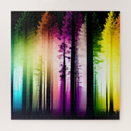 神秘的な虹の色のシルエットフォレスト ジグソーパズル