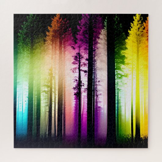 神秘的な虹の色のシルエットフォレスト ジグソーパズル (横)