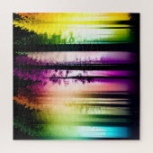 神秘的な虹の色のシルエットフォレスト ジグソーパズル (縦)