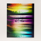 神秘的な虹の色のシルエット黒い木 ジグソーパズル (縦)