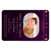 神秘的な虹色の梅の太陽と月の星のSave The Date マグネット (横)