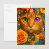 神秘的な虹色の目の猫の花の夢 ポストカード (正面/裏面)