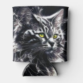 神秘的な視線:ブラック&シルバー抽象芸術猫 缶クーラー (正面)