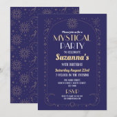 神秘的な誕生日の海軍ゴールド太陽月パーティー 招待状 (正面/裏面)