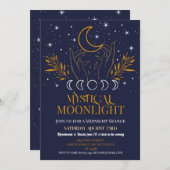 神秘的な誕生日ネイビー金ゴールドムーンセアンススピリッツ 招待状 (正面/裏面)