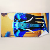 神秘的な象：日没の森の旅 ビーチタオル (正面)