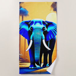 神秘的な象：日没の森の旅 ビーチタオル