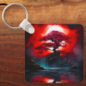 神秘的な赤い木と満月 キーホルダー (正面)