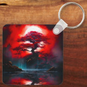 神秘的な赤い木と満月 キーホルダー (裏面)