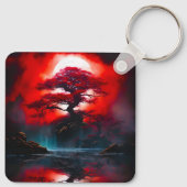 神秘的な赤い木と満月 キーホルダー (裏面)