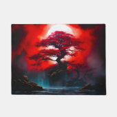 神秘的な赤い木と満月 ドアマット (正面)