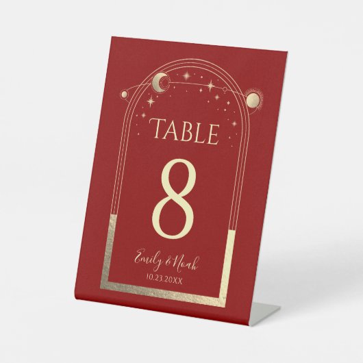 神秘的な赤金ゴールド太陽の月の星空結婚の 台座サイン (正面)