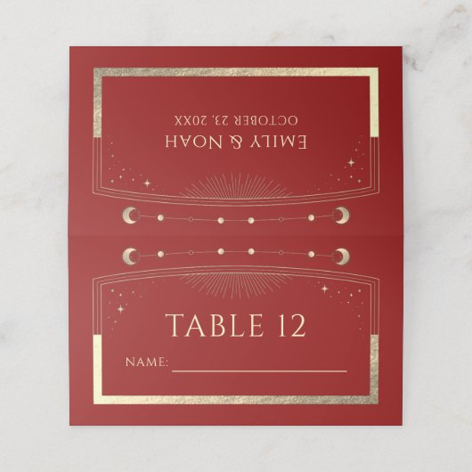 神秘的な赤金ゴールド太陽ムーンスターズ結婚ズ プレイスカード (外部開封)