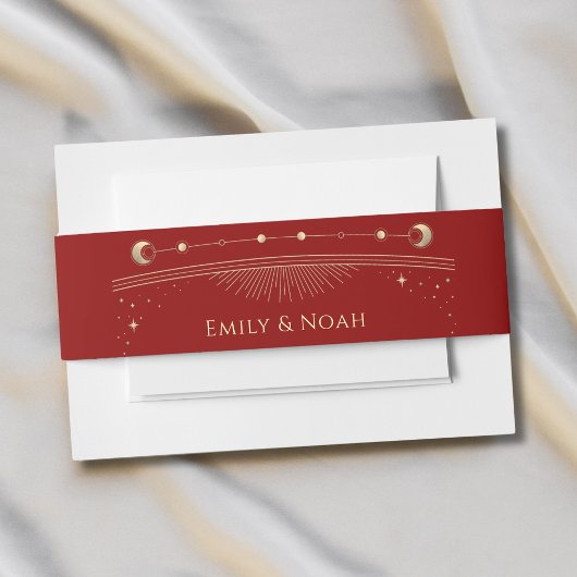 神秘的な赤金ゴールド太陽ムーンスターズ結婚ズ 招待状ベリーバンド