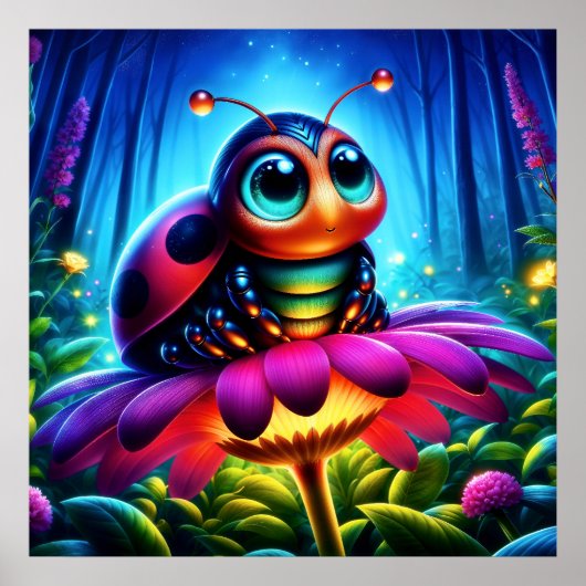 神秘的な輝きを放つ、かわいい大きな目のラディバグ ポスター (正面)