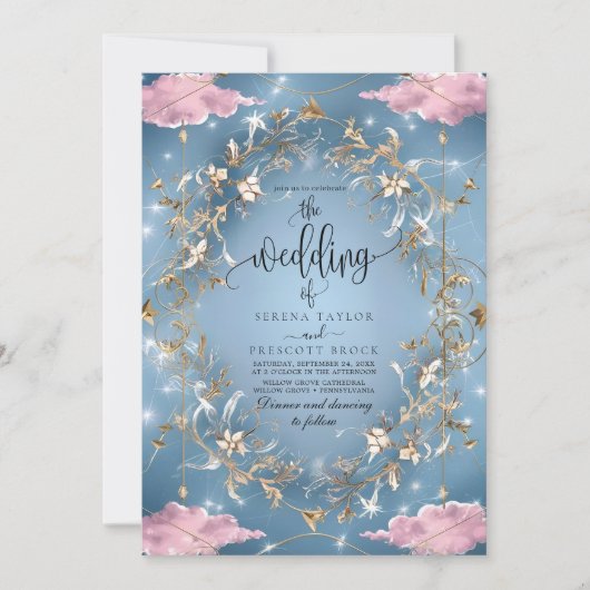 神秘的な輝く空結婚の 招待状 (正面)