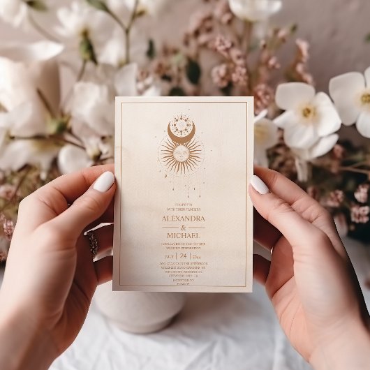 神秘的な金ゴールド天星結婚式招待状 招待状