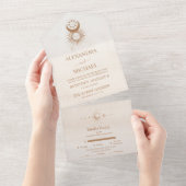 神秘的な金ゴールド天結婚星 オールインワン招待状 (貼ってはがせる)