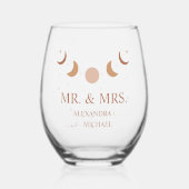 神秘的な金ゴールド月相シナ結婚ル ステムなしワイングラス (正面)