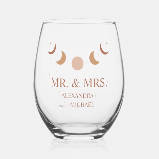 神秘的な金ゴールド月相シナ結婚ル ステムなしワイングラス (正面)