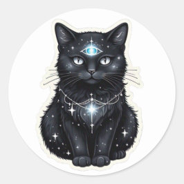 神秘的な銀河の猫ステッカー ラウンドシール