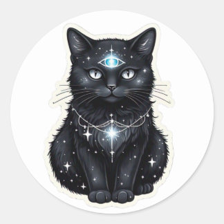 神秘的な銀河の猫ステッカー ラウンドシール