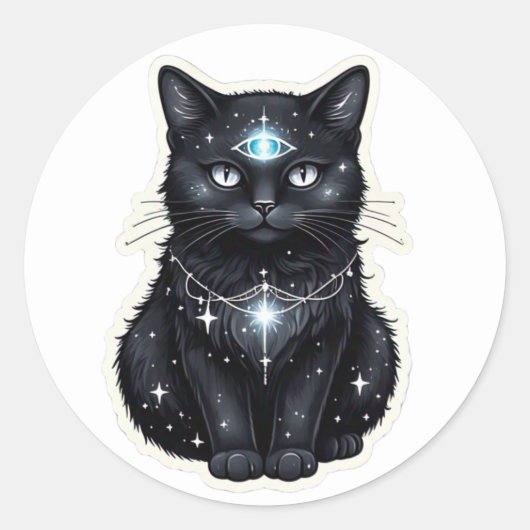 神秘的な銀河の猫ステッカー ラウンドシール (正面)