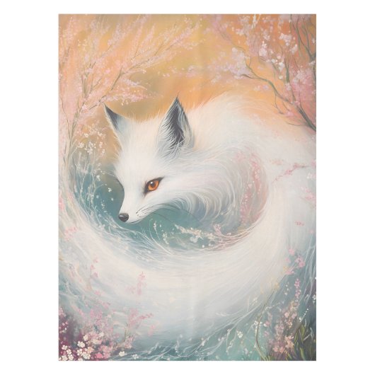 神秘的な開花春キツネ水彩 テーブルクロス (正面)