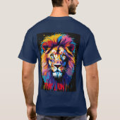 神秘的な陛下：ダークブルーライオンのエネルギーTシャツ Tシャツ (裏面)