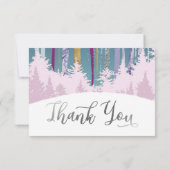 神秘的な雪の木の冬の木パープルブルーシルバー サンキューカード (裏面)