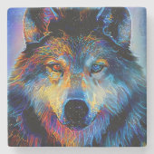 神秘的な霊狼 ストーンコースター (正面)