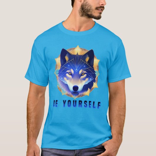 神秘的な青いオオカミの頭部 Tシャツ (正面)