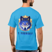 神秘的な青いオオカミの頭部 Tシャツ (裏面)